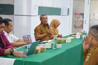Kepala Dinas Penanaman Modal dan Pelayanan Terpadu Satu Pintu (DPMPTSP) Balangan saat menyampaikan sambutan di ekspose akhir kajian IPRO Wisata Maranting dan Hilirisasi Batubara.